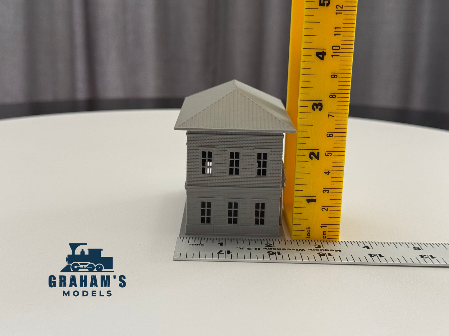 N scale small train station model by Graham’s Models with detailed built and assembled design for model railway layouts.