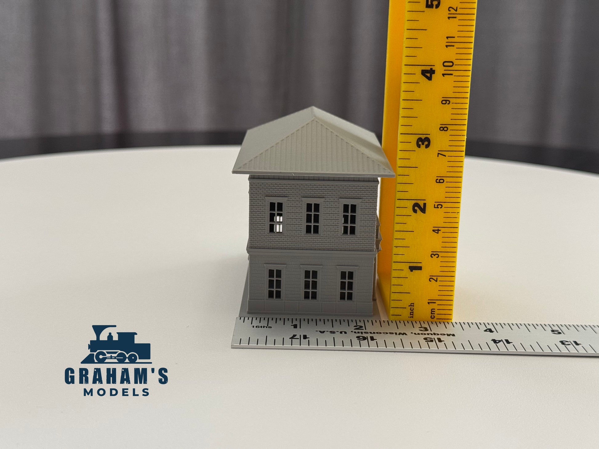 N scale small train station model by Graham’s Models with detailed built and assembled design for model railway layouts.