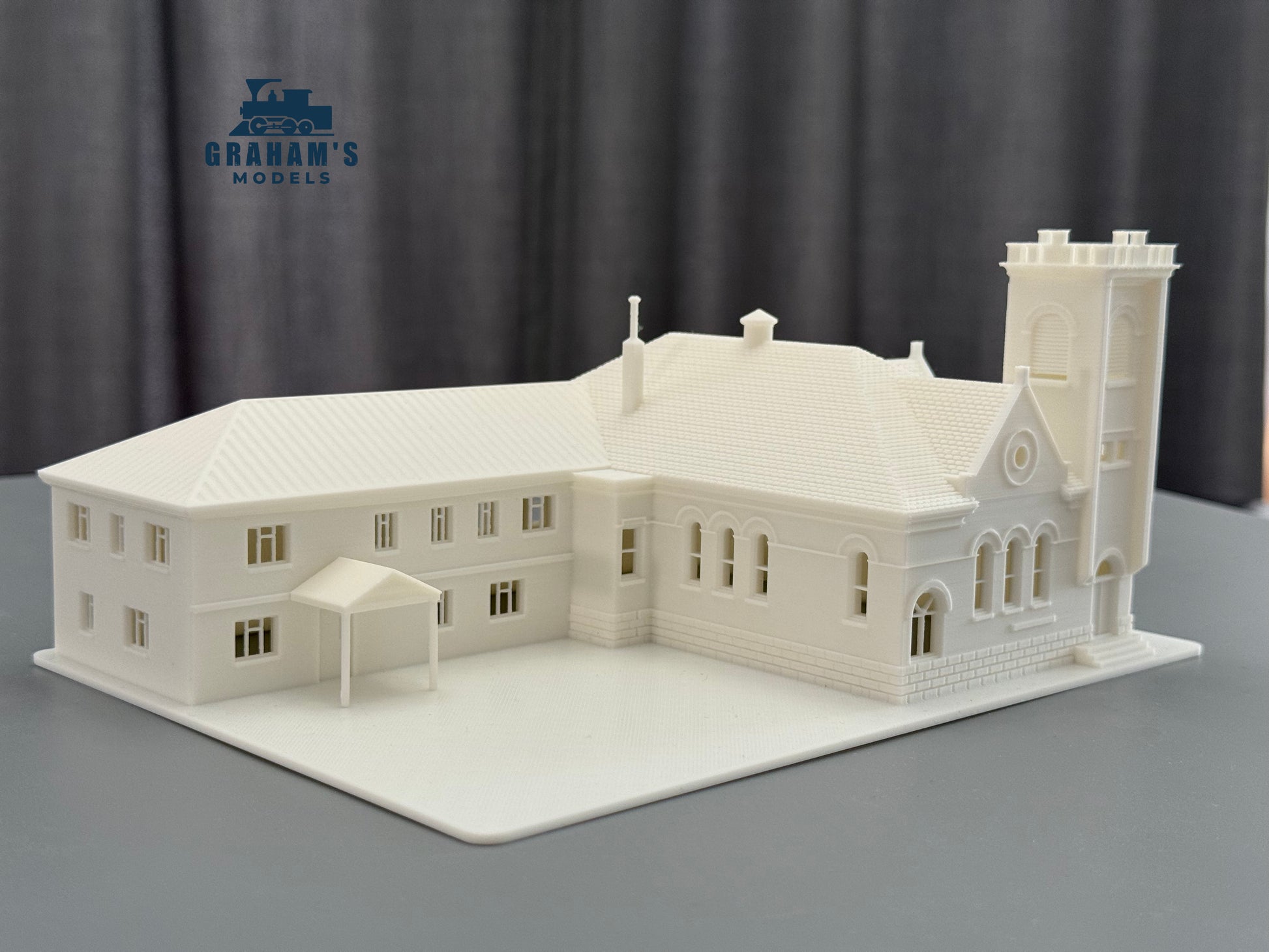 N scale church model by Graham’s Models, 1:160 gauge, mostly assembled, with detailed architecture and realistic design.