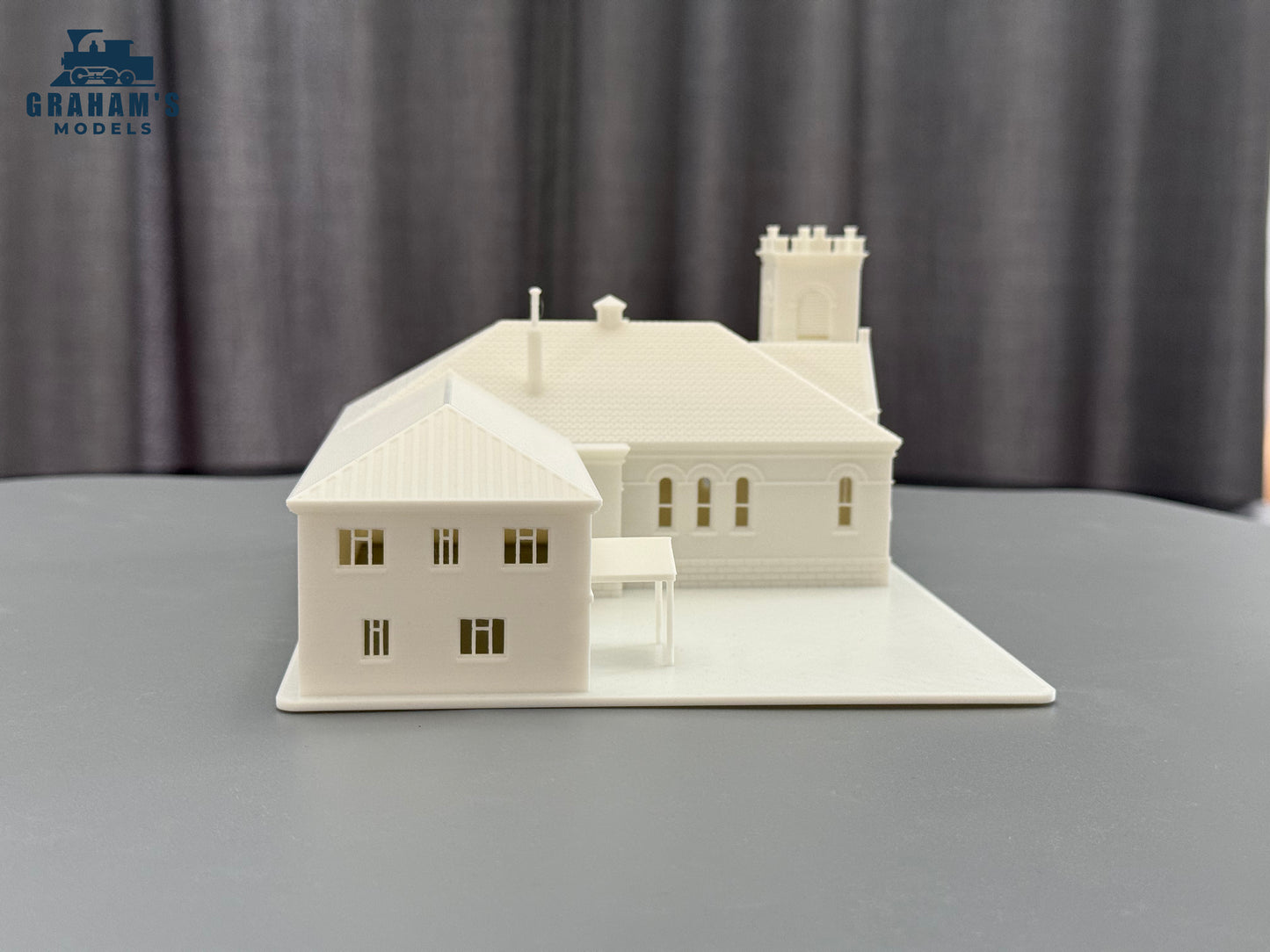N scale church model by Graham’s Models, 1:160 gauge, partially assembled with detailed architecture and realistic design.