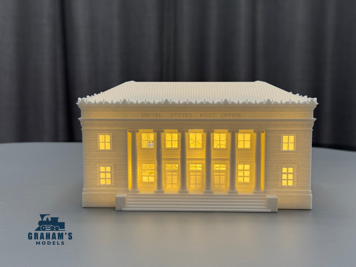 Mostly assembled N scale Post Office model in 1:160 gauge by Graham’s Models, detailed miniature building for model train setups.