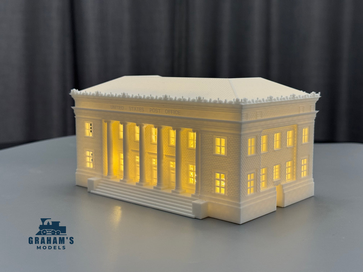 N scale Post Office building model by Graham’s Models, mostly assembled, detailed miniature for model train layouts.