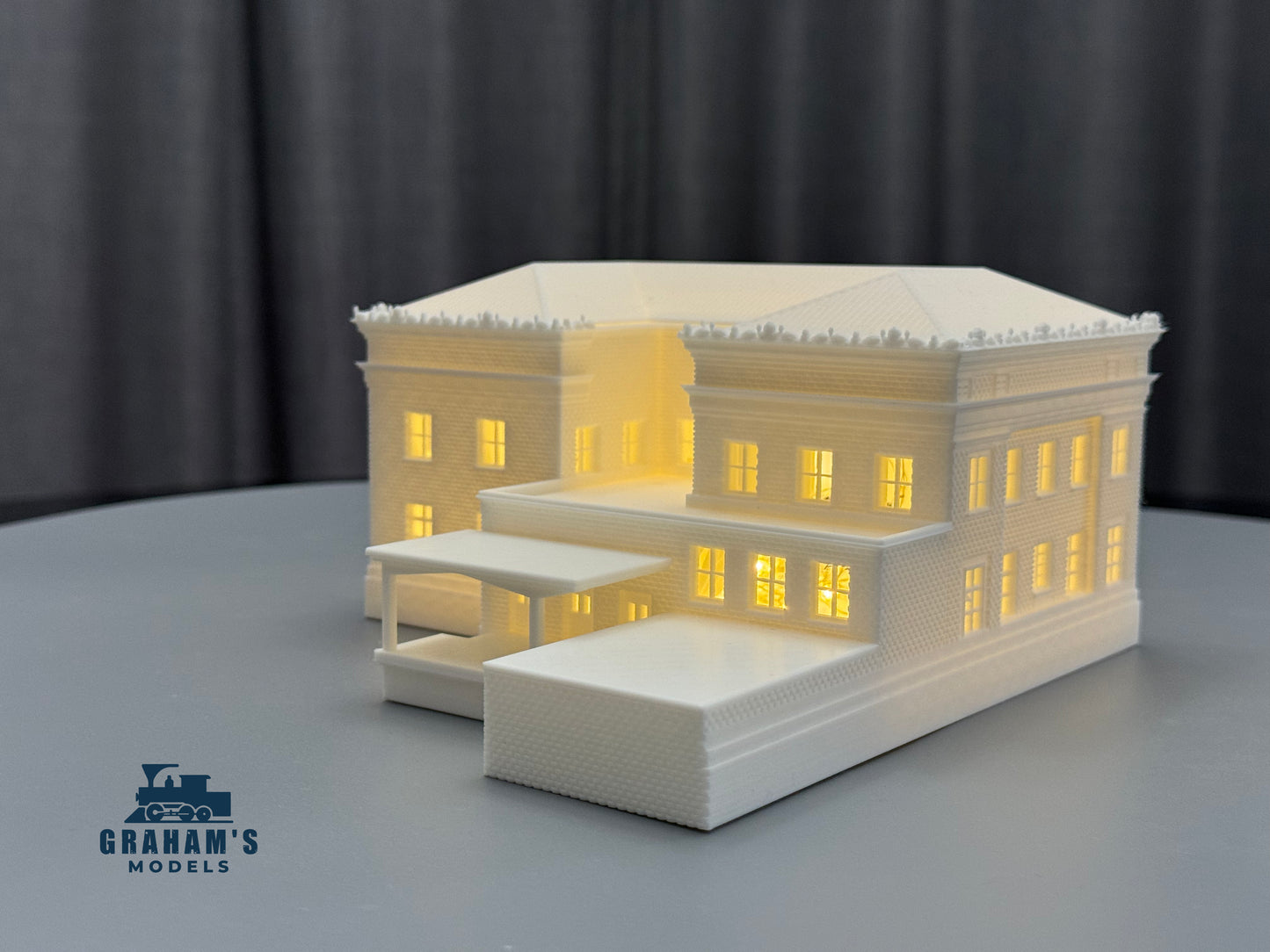 Graham’s Models N Scale Post Office building, mostly assembled, 1:160 gauge model for model train layouts.