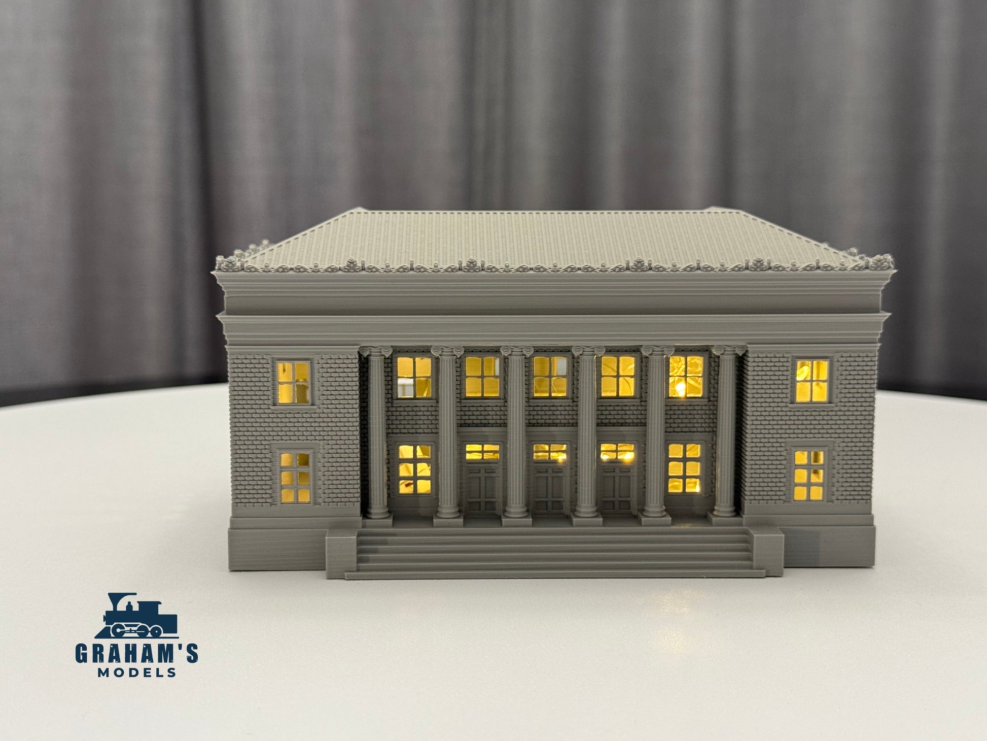 N scale Graham’s Models Post Office building in mostly assembled state, detailed model railway structure for model train layouts.