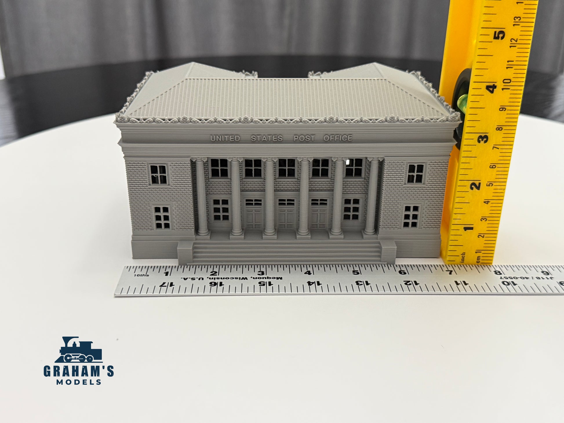 N Scale Post Office building by Graham’s Models, mostly assembled, detailed miniature model for model railroads and dioramas.