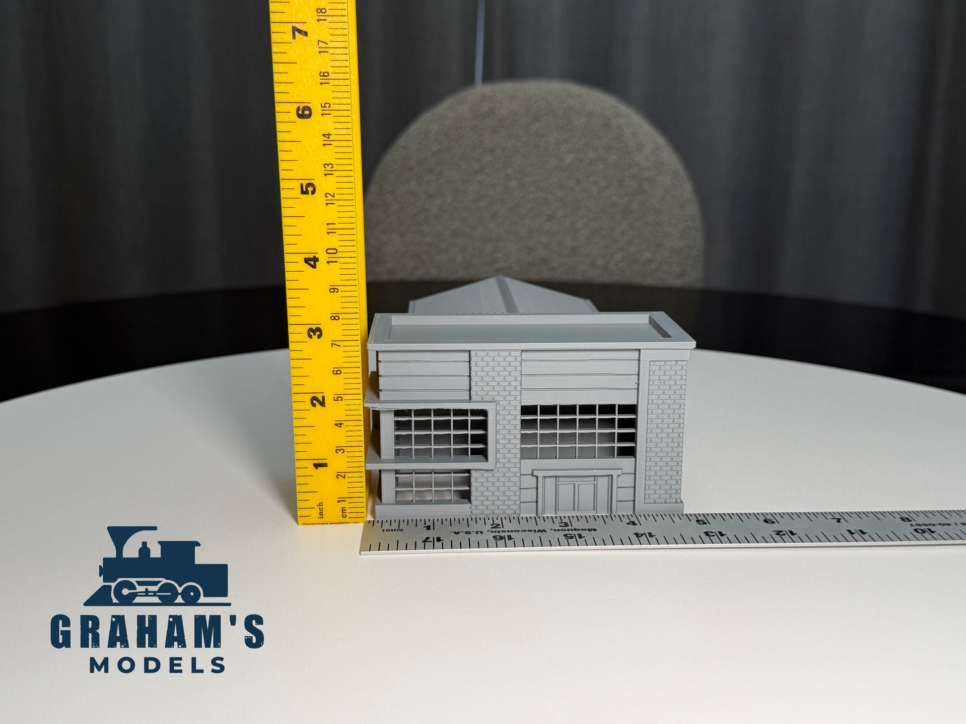 Preassembled N Scale Shipping Logistics Warehouse by Graham’s Models, detailed 1:160 gauge model for model train layouts