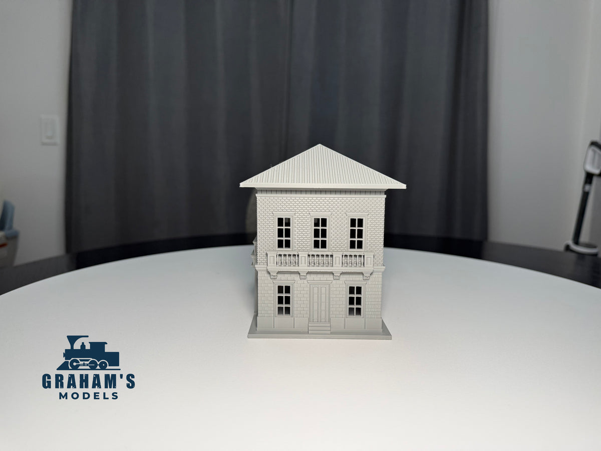 HO scale small train station model by Graham’s Models, built and assembled, detailed with platform and station building.