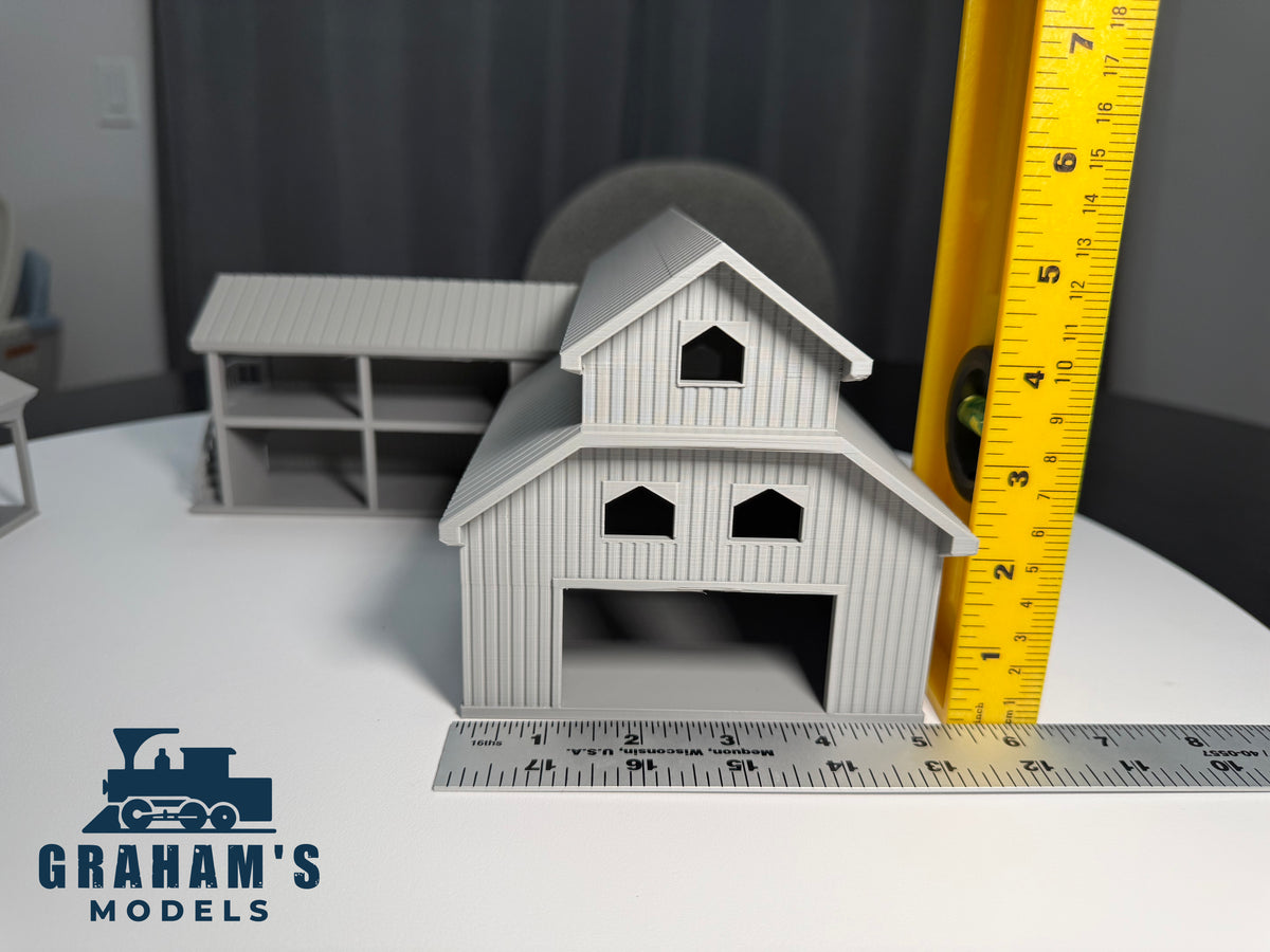 HO scale sawmill lumber yard model by Graham’s Models, preassembled in 1:87 gauge with detailed lumber storage and mill structures.