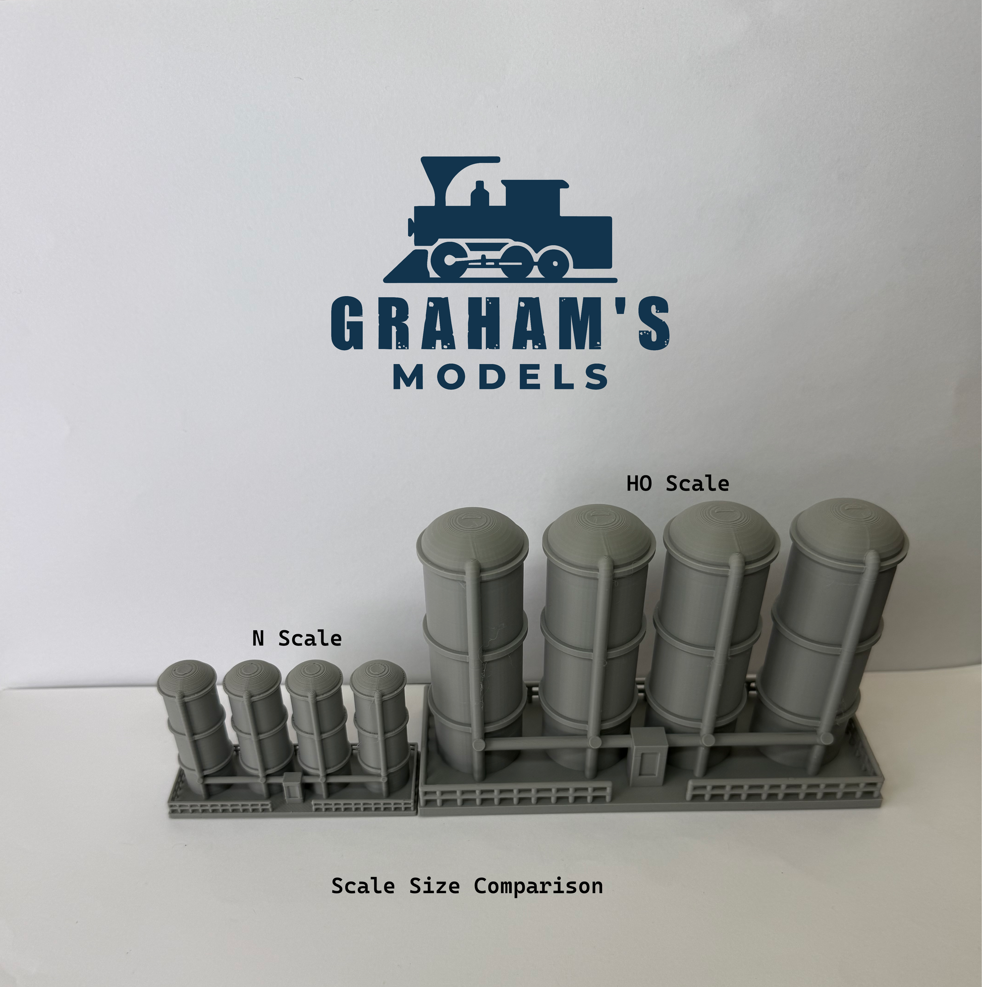 (2 Pk) HO Scale Fuel Tanks/ 1:87 Gauge/ Prebuilt Building - Assembled - Graham’s Models